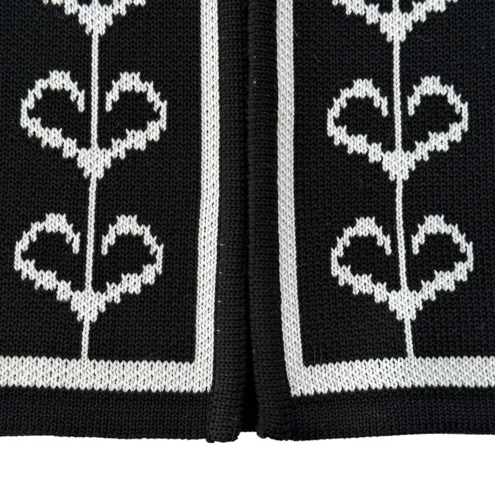 Vintage 70s Graphic Knit‎ Vest Black White ILGWU Scandinavian Folk Women's M